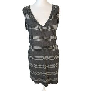Soft Joie Large Sheath Dress Thin Dark Gray White Striped Scoop Neck